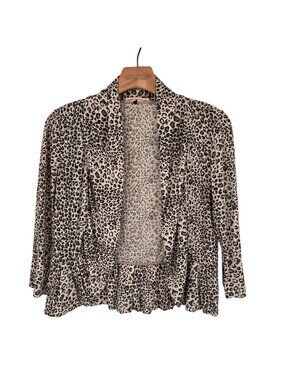 Rebecca Taylor Leopard Print Open cardigan sweater shrug Ruffle Womens Medium